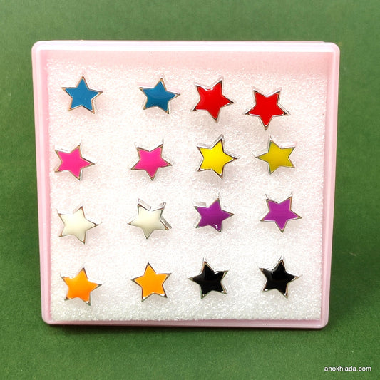 Anokhi Ada Plastic Star Stud Earrings for Girls and Women (Multi-Colour, Pack of 8 Pairs)-AR-01-a