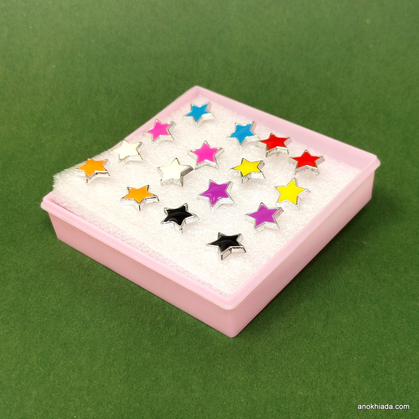 Anokhi Ada Plastic Star Stud Earrings for Girls and Women (Multi-Colour, Pack of 8 Pairs)-AR-01-a