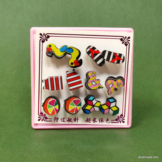 Anokhi Ada Multi-Design Stud Earrings for Girls and Women (Multi-Colour, Pack of 6 Pairs)-AR-06