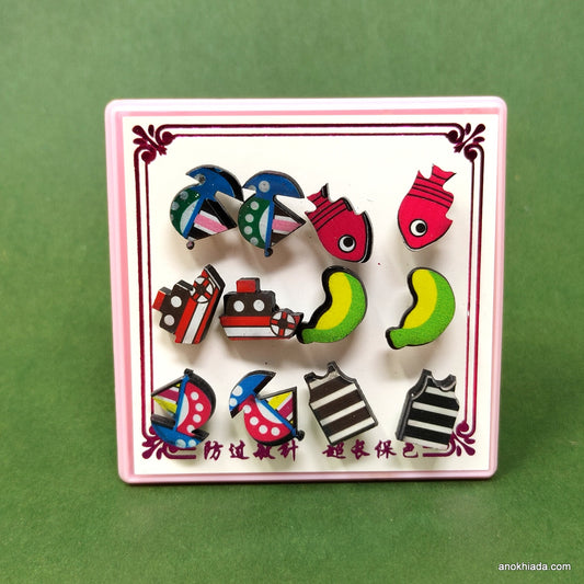 Anokhi Ada Multi-Design Stud Earrings for Girls and Women (Multi-Colour, Pack of 6 Pairs)-AR-07