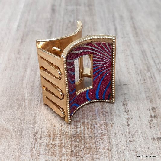 Golden Rectangular Fancy Plastic Hair Clutcher / Hair Claw for Girls and Women (98-08A Clutcher)