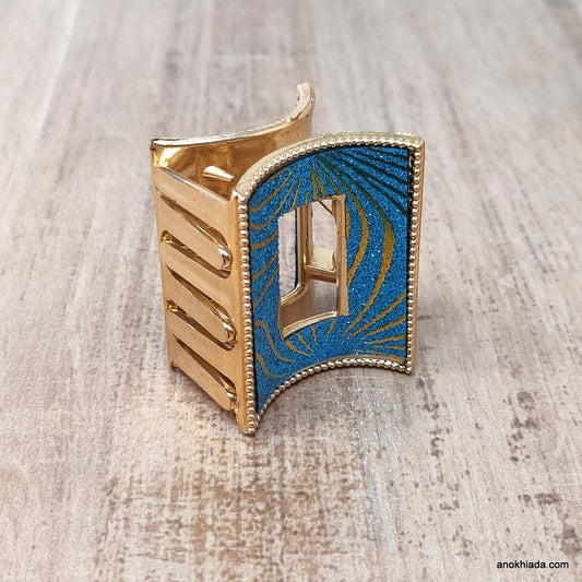 Golden Rectangular Fancy Plastic Hair Clutcher / Hair Claw for Girls and Women (98-08B Clutcher)