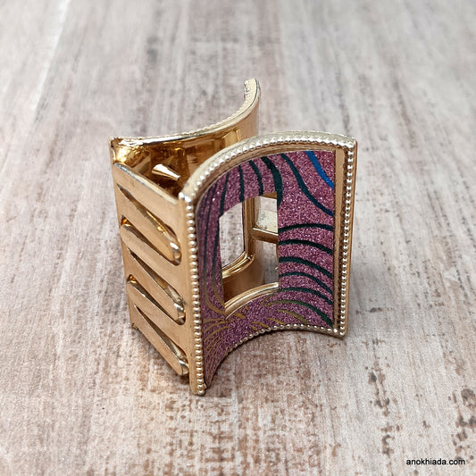 Golden Rectangular Fancy Plastic Hair Clutcher / Hair Claw for Girls and Women (98-08F Clutcher)