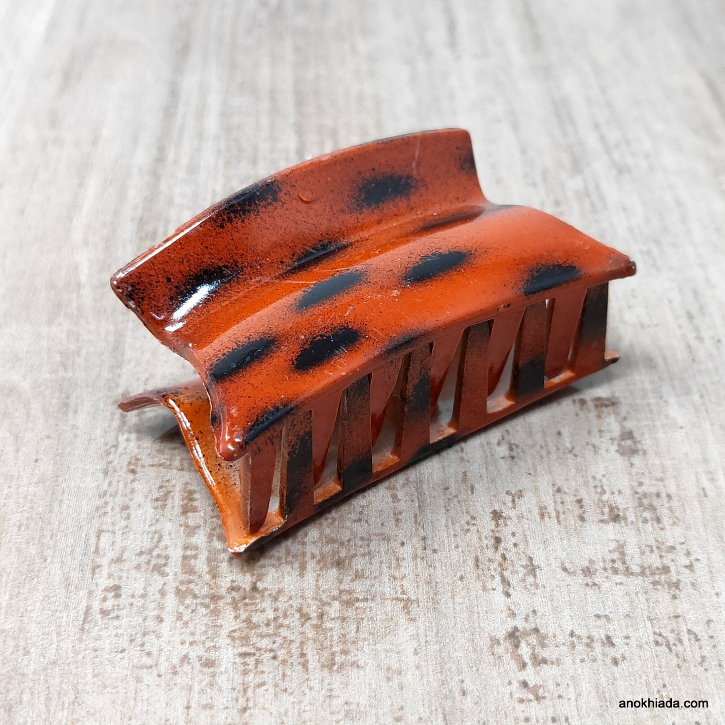 Tiger Print Rectangular Plastic Orange Hair Clutcher / Hair Claw for Girls and Women (98-10C Clutcher)