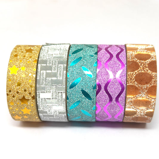5 pcs of Colourful Decorative Adhesive Glitter Tape Rolls (Assorted Colour)