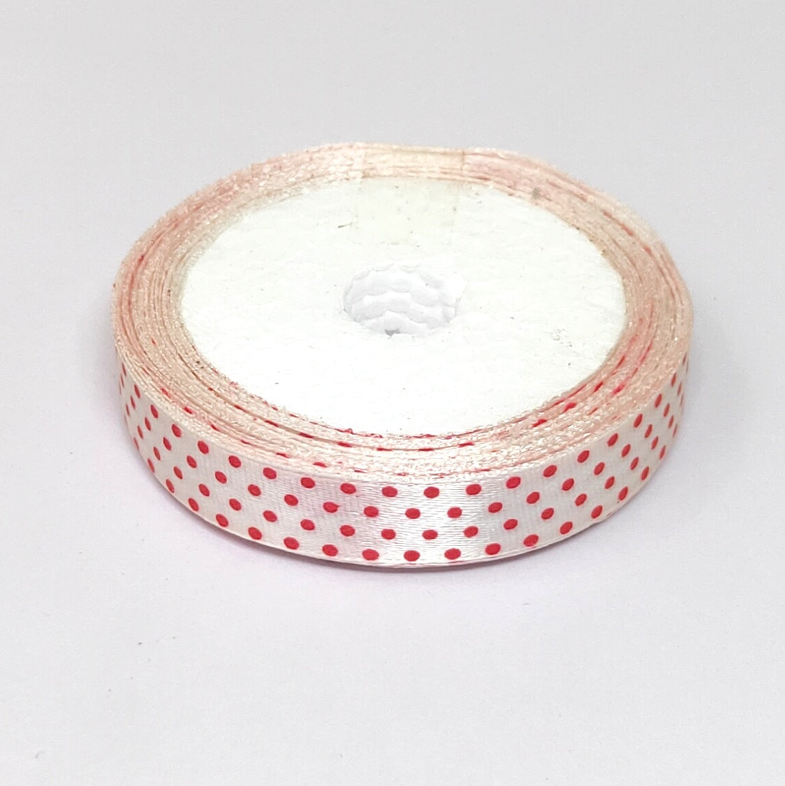 12.5 mm (Half Inch) Dot Print White Satin Ribbon (019)