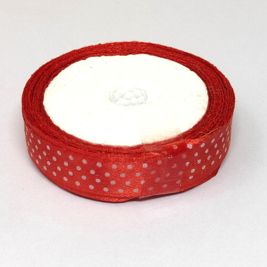 12.5 mm (Half Inch) Dot Print Red Satin Ribbon (020)