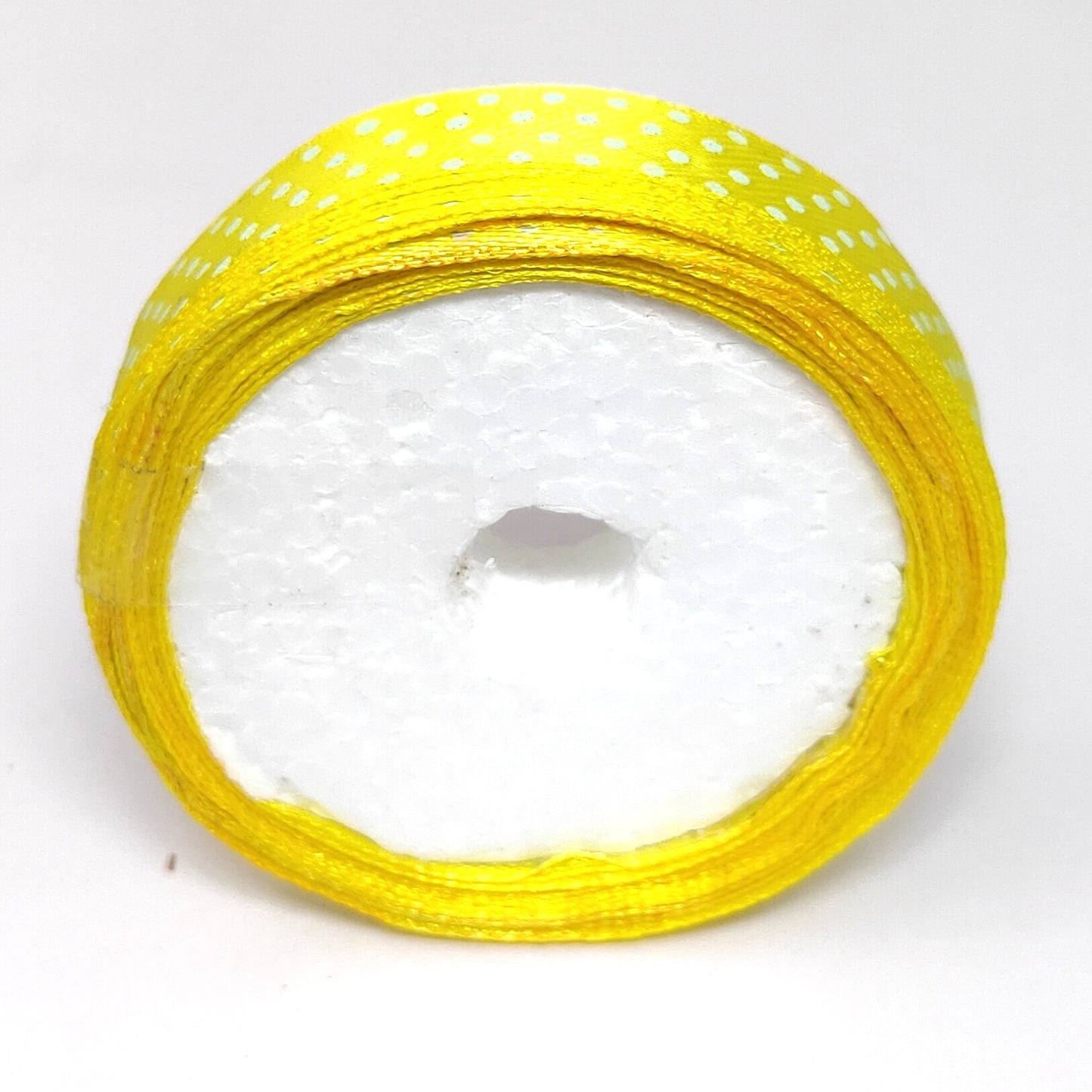 12.5 mm (Half Inch) Dot Print Lemon Yellow Satin Ribbon (021)