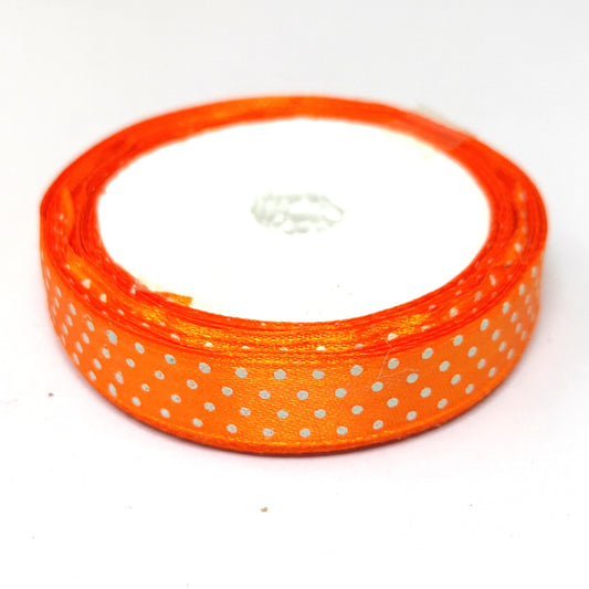 12.5 mm (Half Inch) Dot Print Orange Satin Ribbon (024)