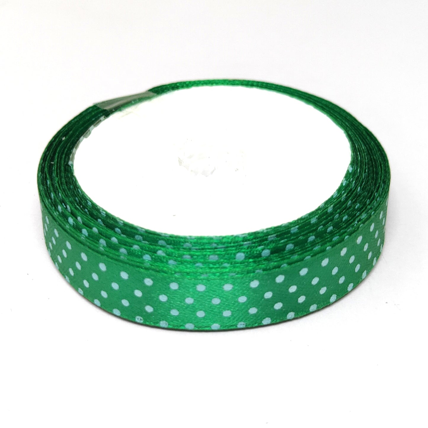 12.5 mm (Half Inch) Dot Print Green Satin Ribbon (026)