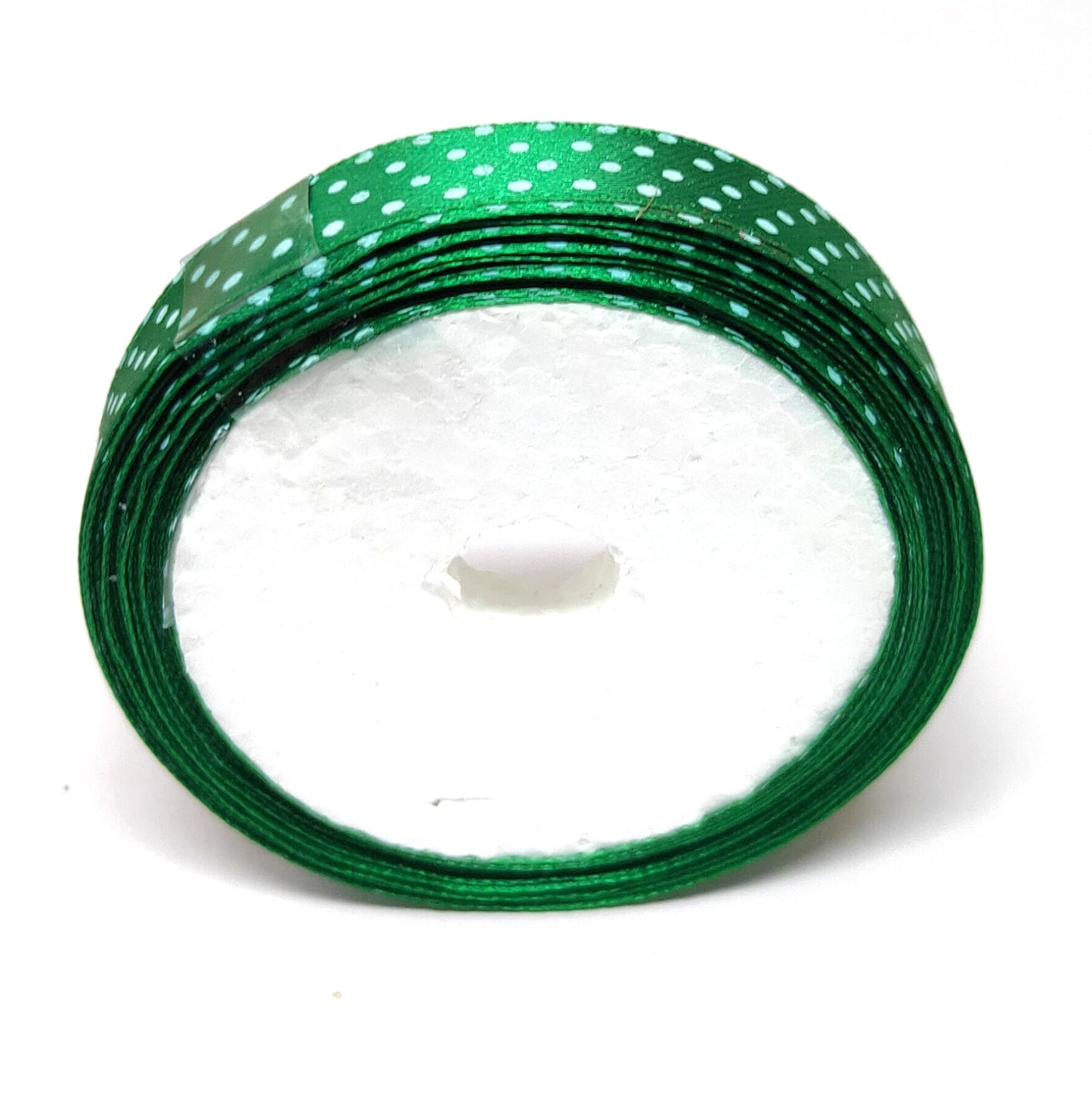 12.5 mm (Half Inch) Dot Print Green Satin Ribbon (026)
