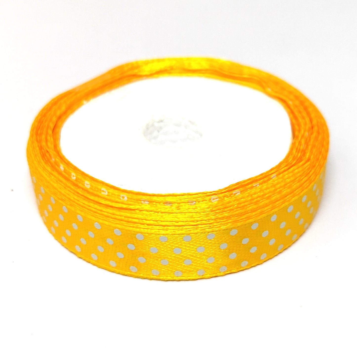 12.5 mm (Half Inch) Dot Print Yellow Satin Ribbon (027)