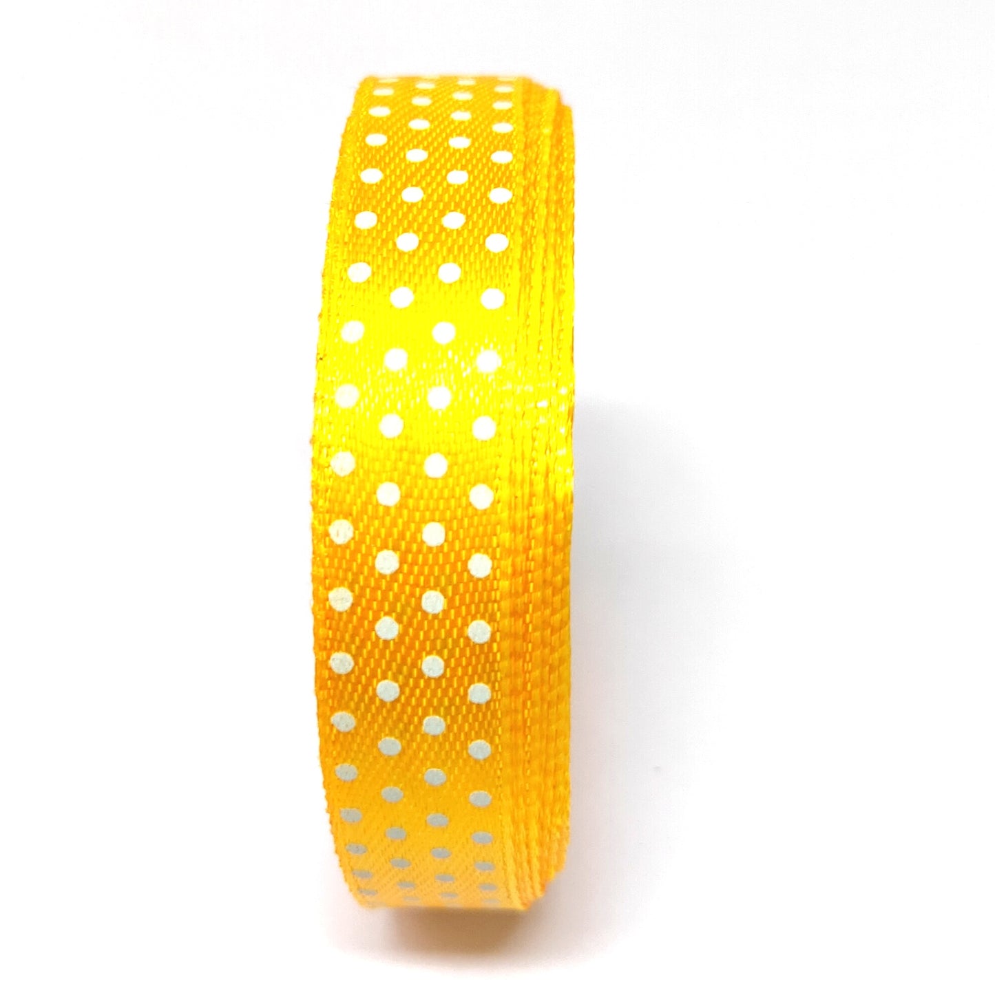 12.5 mm (Half Inch) Dot Print Yellow Satin Ribbon (027)