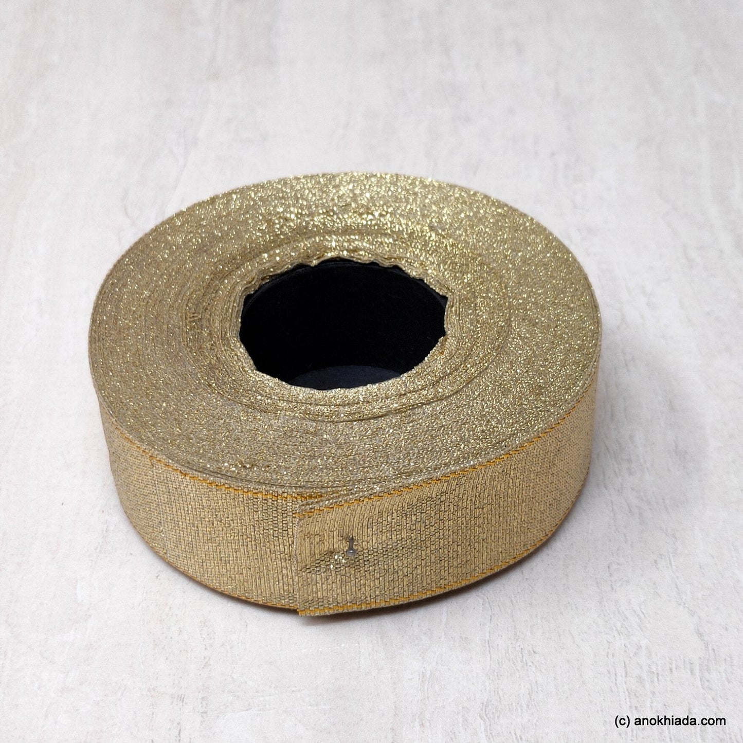 Anokhi Ada 25mm (1 inch) Golden Zari Fabric Ribbon (Pack Of 25 meter one Roll -037)