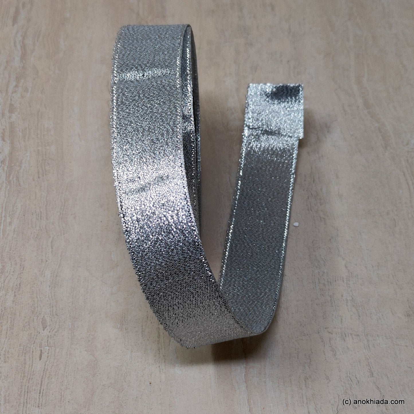 Anokhi Ada 25mm (1 inch) Silver Zari Fabric Ribbon (Pack Of 25 meter one Roll -038)