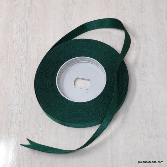 Anokhi Ada 12.5mm (Half inch) Dark Green Double Side Satin Ribbon (Ribbon-046)