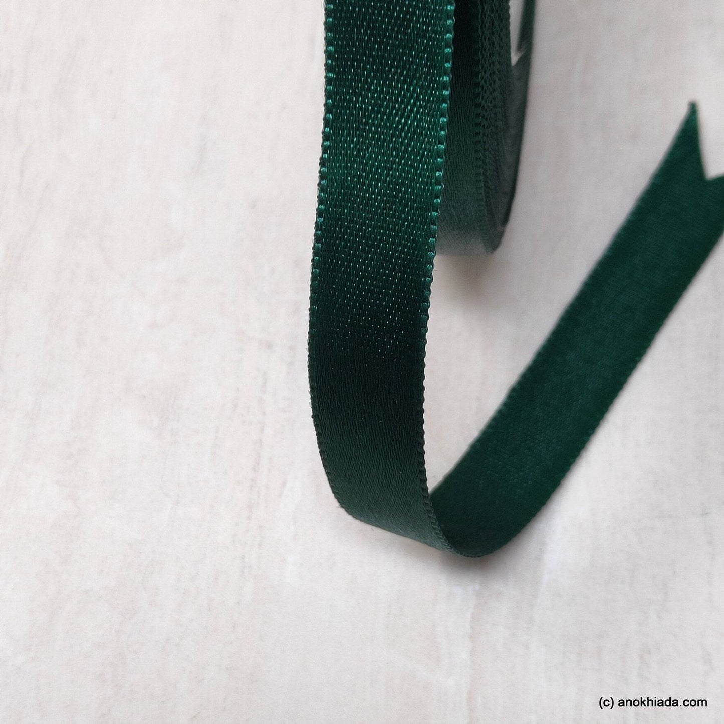 Anokhi Ada 12.5mm (Half inch) Dark Green Double Side Satin Ribbon (Ribbon-046)