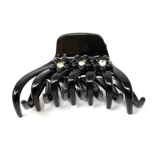Rhinestone Studded Large Unbreakable Plastic Hair Clutcher for Girls and Women (Black, ZA-25)