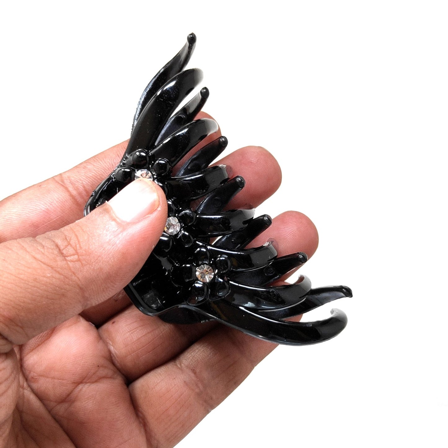 Rhinestone Studded Large Unbreakable Plastic Hair Clutcher for Girls and Women (Black, ZA-25)
