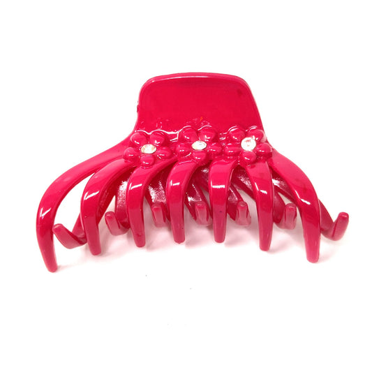 Rhinestone Studded Large Unbreakable Plastic Hair Clutcher for Girls and Women (Hot Pink, ZA-26D)