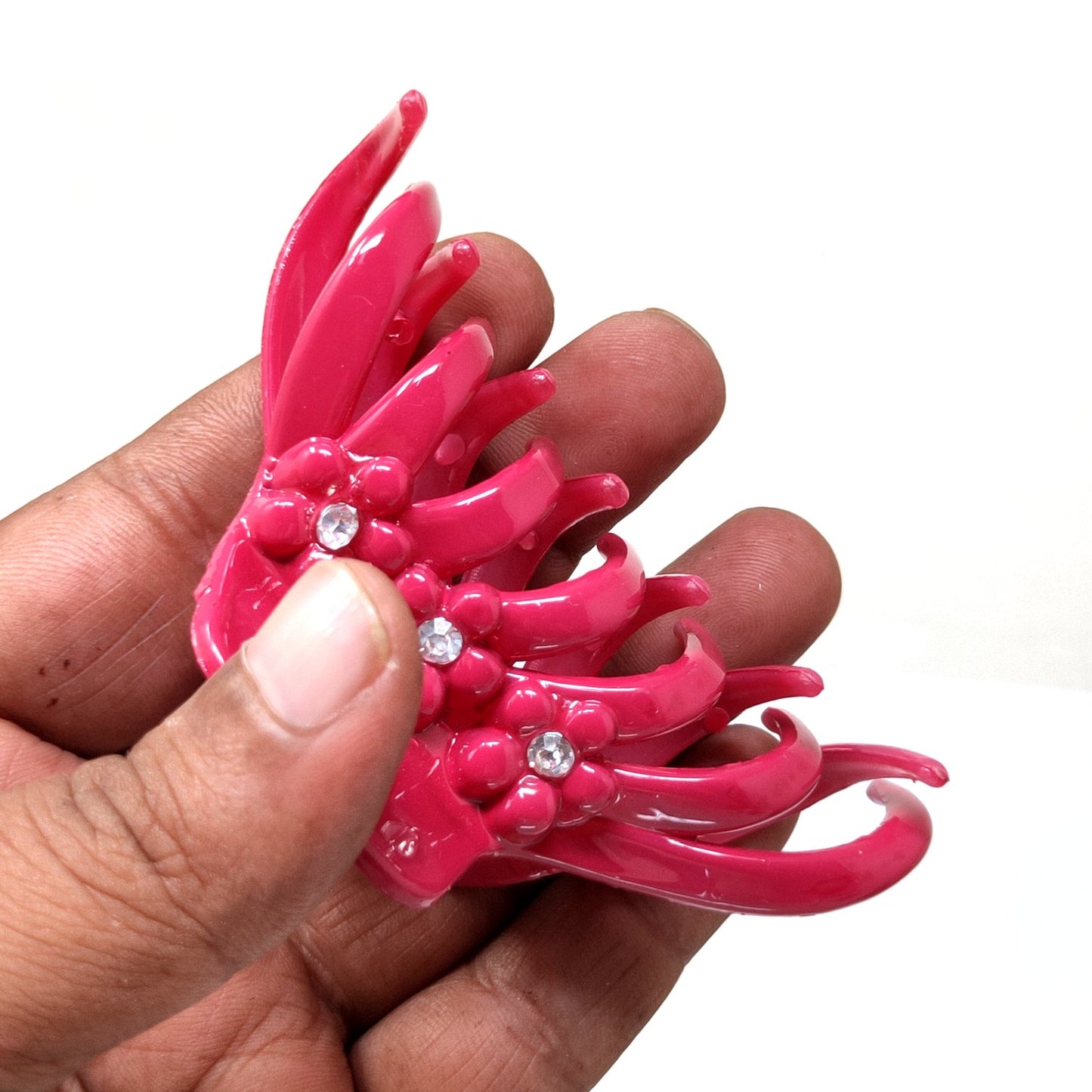 Rhinestone Studded Large Unbreakable Plastic Hair Clutcher for Girls and Women (Hot Pink, ZA-26D)