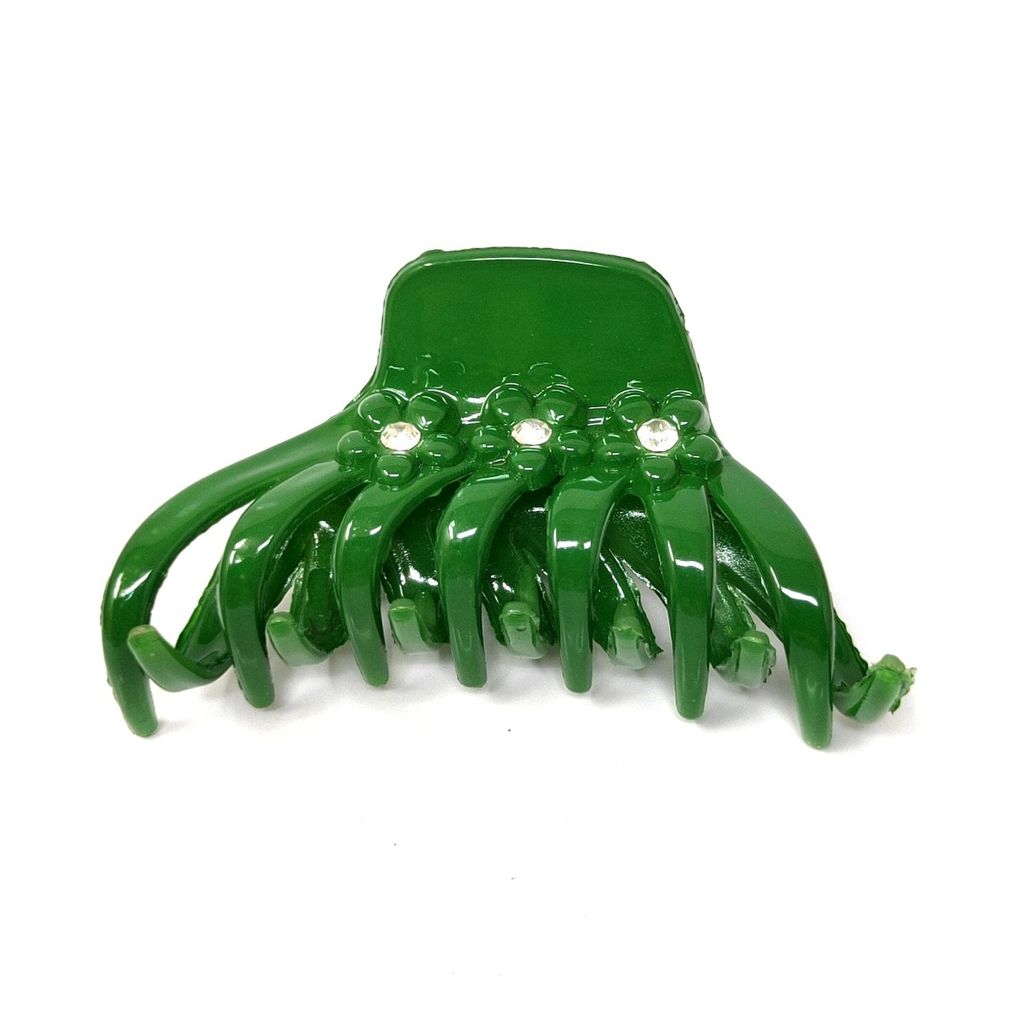 Rhinestone Studded Large Unbreakable Plastic Hair Clutcher for Girls and Women (Green, ZA-26F)