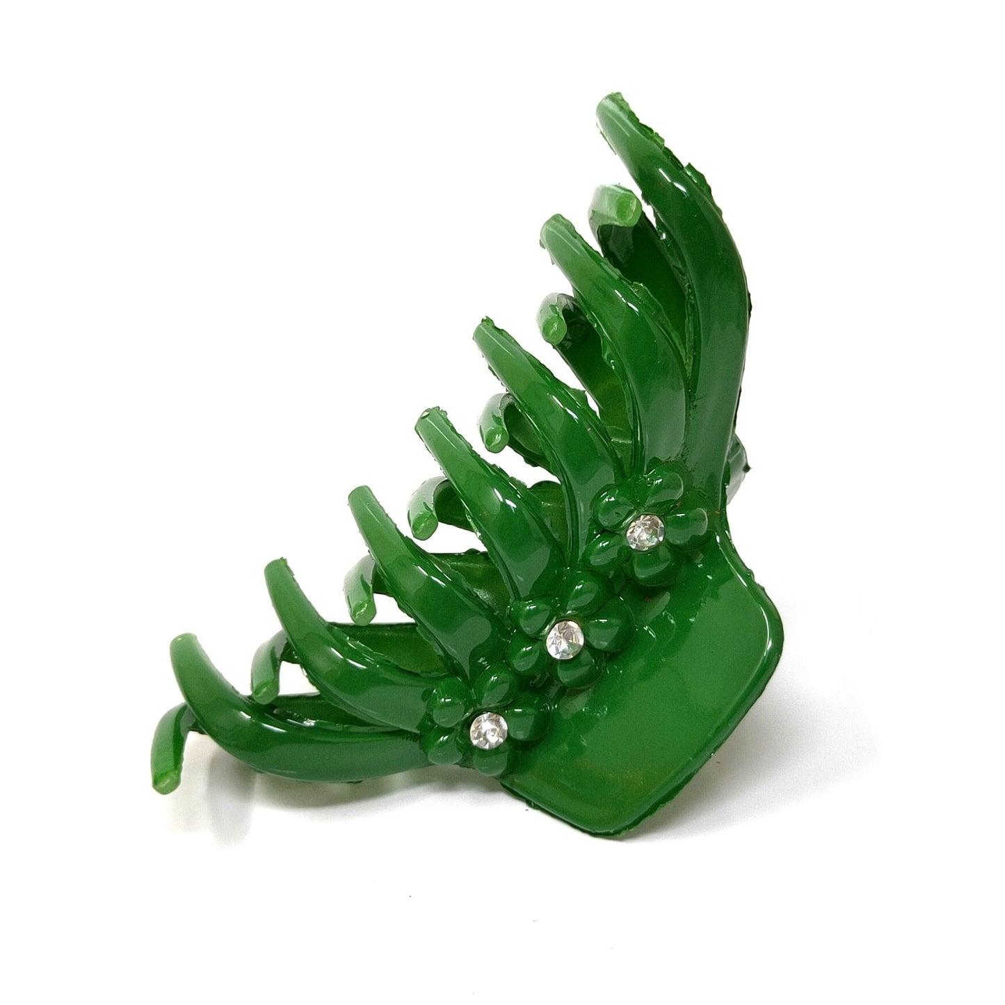 Rhinestone Studded Large Unbreakable Plastic Hair Clutcher for Girls and Women (Green, ZA-26F)