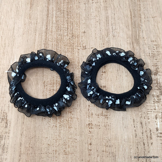 Anokhi Ada Black Hair Tie/Ponytail Holder for Girls and Women ( 2 Pcs, ZG-01 )