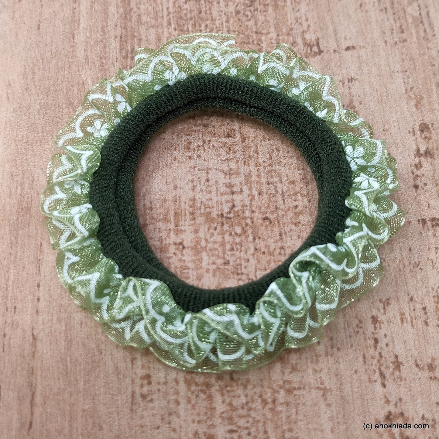 Anokhi Ada Green Hair Tie/Ponytail Holder for Girls and Women ( 2 Pcs, ZG-05 )
