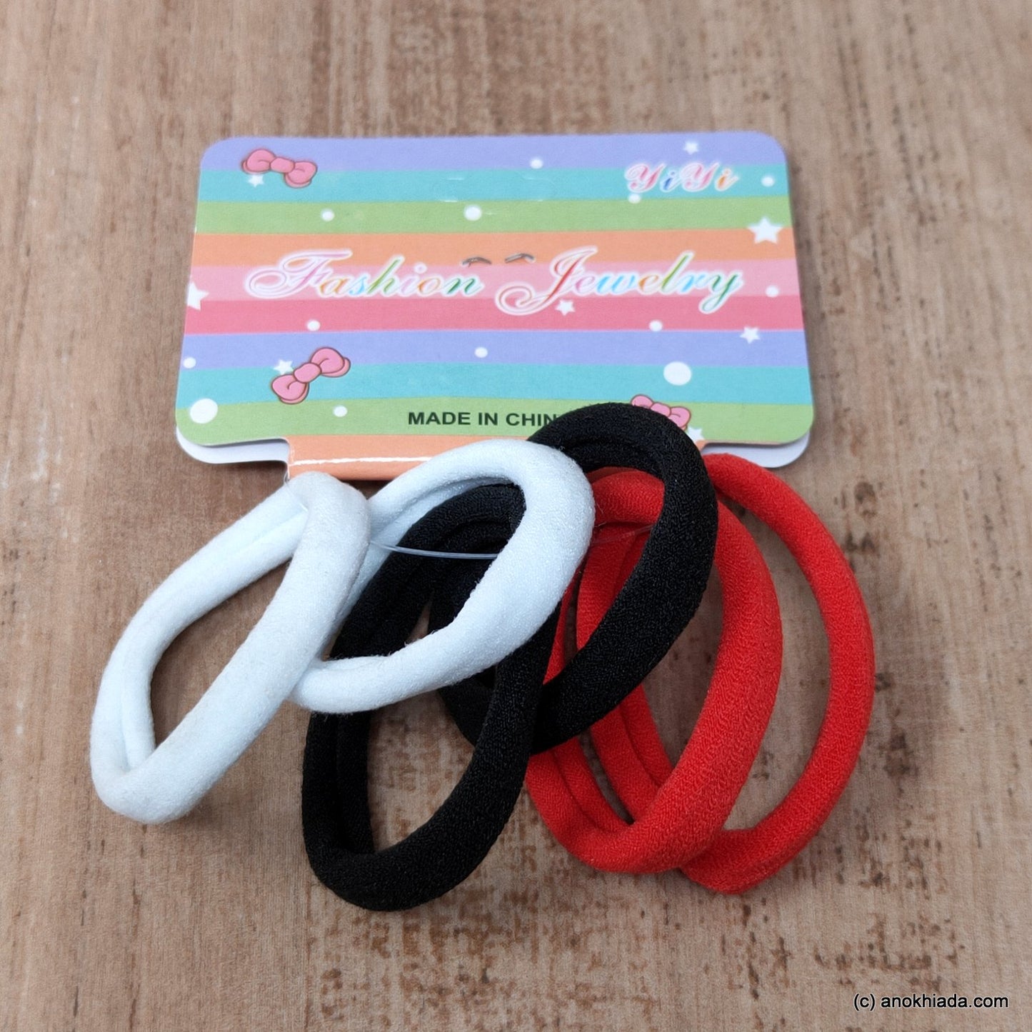 Anokhi Ada Hair Ties/ Hair bands for Girls and Women (ZG-14 Ponytail Holders, 6 Pcs of Tri-Colour Rubber)