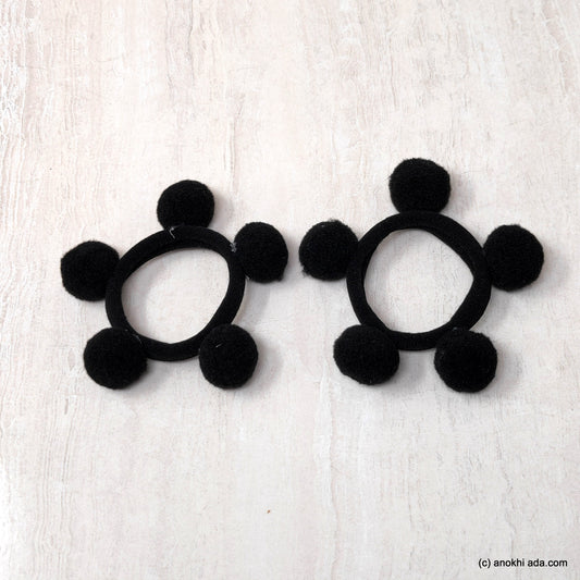 Anokhi Ada Pom Pom Balls Hair Ties/ Ponytail Holders for Kids and Girls (Set of 2 Ponytail Holders, Black)-ZG-24