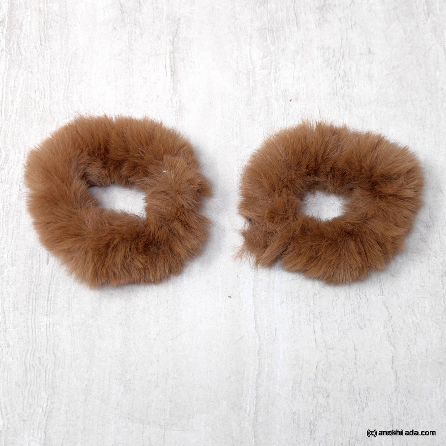 Anokhi Ada Light Brown Small Fur Scrunchie for Girls and Women ( 2 Pcs, ZG-35 )