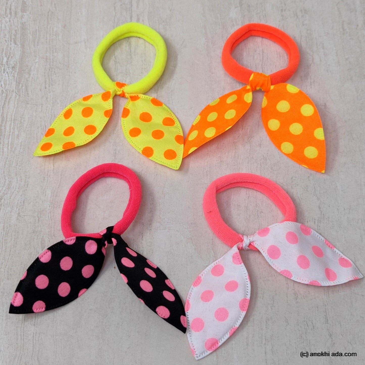 Anokhi Ada Polka Dot Print Hair Ties/ Hairbands for Girls and Women (ZG-40 Ponytail Holders, 4 Pcs Assorted Colour Rubber)