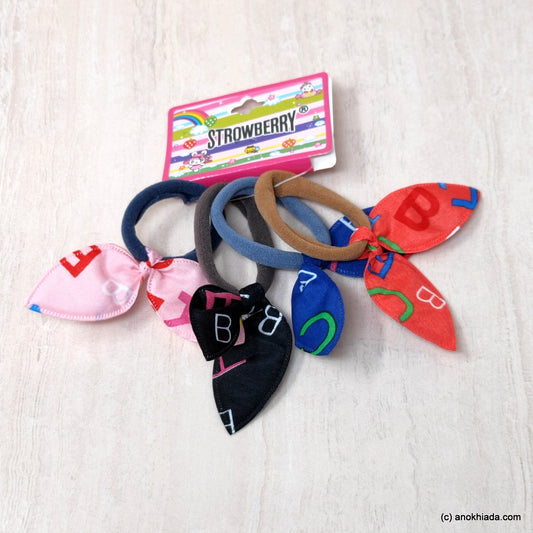 Anokhi Ada Alphabets Print Hair Ties/ Hairbands for Girls and Women (ZG-41a Ponytail Holders, 4 Pcs Assorted Colour Rubber)
