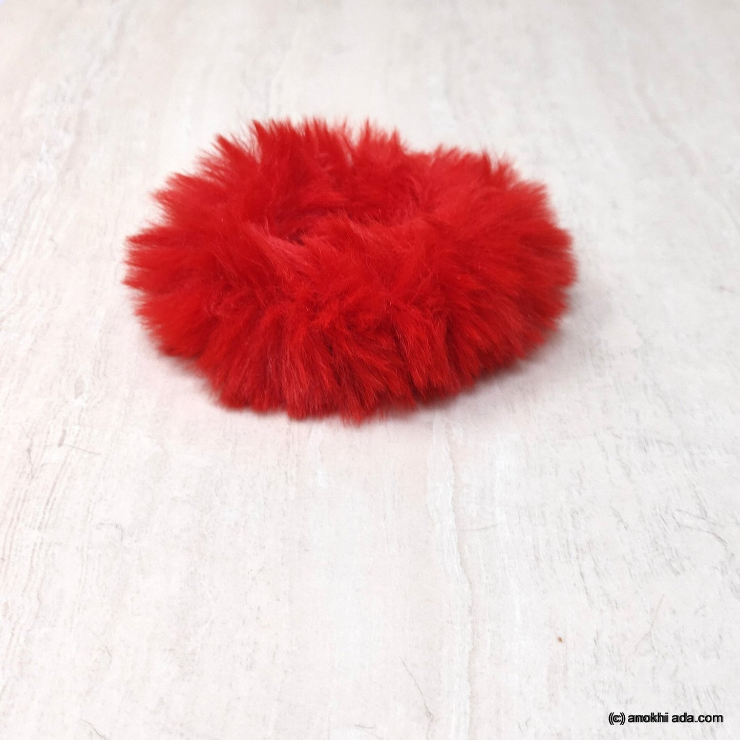 Anokhi Ada Large Size Red Fur Scrunchie for Girls and Women (ZG-44 Scrunchie)
