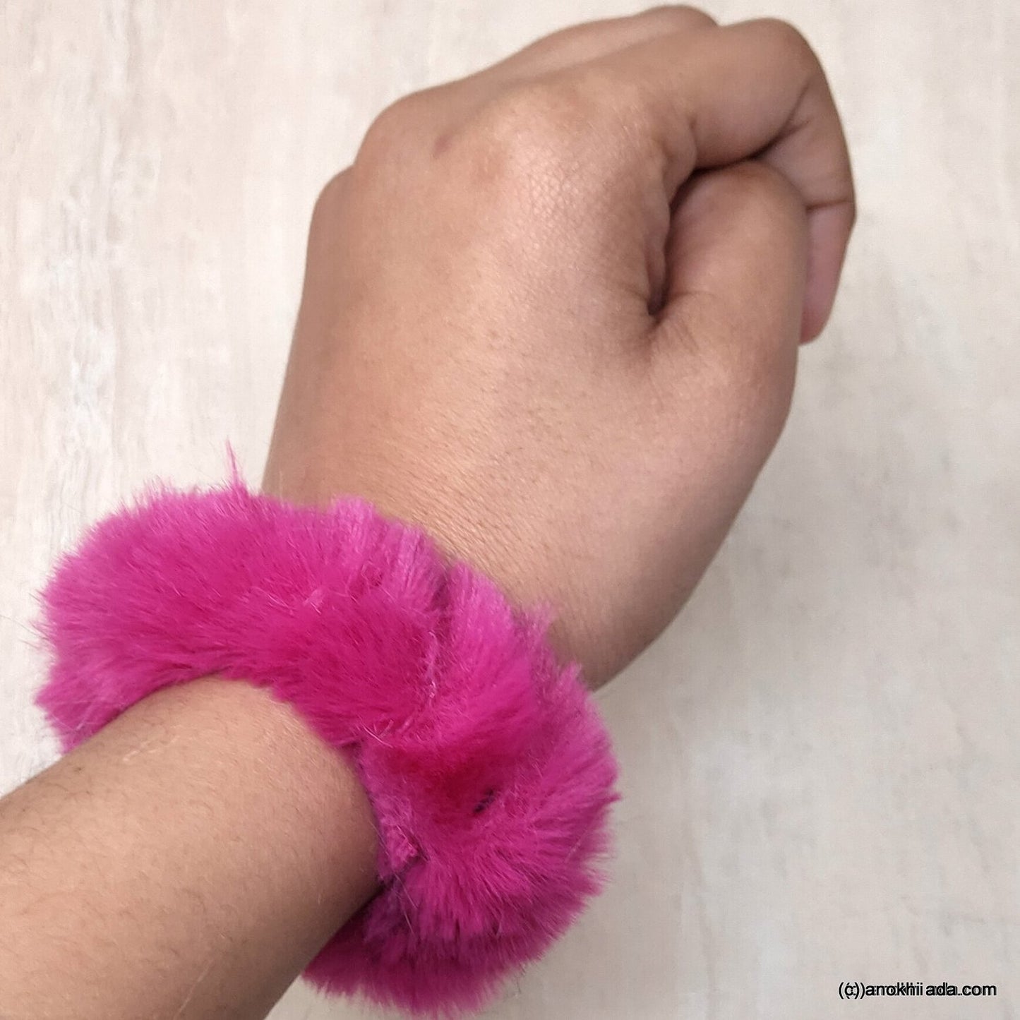 Anokhi Ada Pink Fur Scrunchie for Girls and Women (ZG-48 Scrunchie)