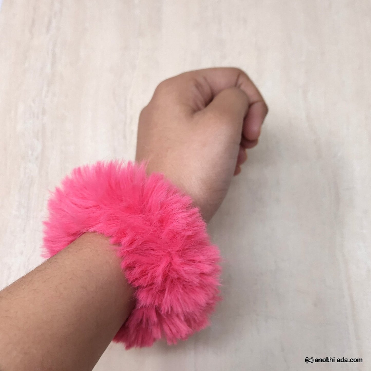 Anokhi Ada Pink Fur Scrunchie for Girls and Women (ZG-56 Scrunchie)