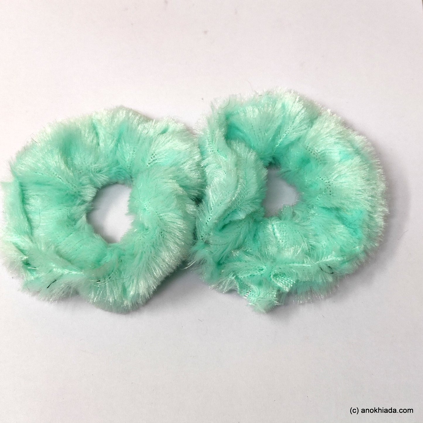 Anokhi Ada Turquoise Small Fur Scrunchie for Girls and Women ( 2 Pcs, ZG-70 )