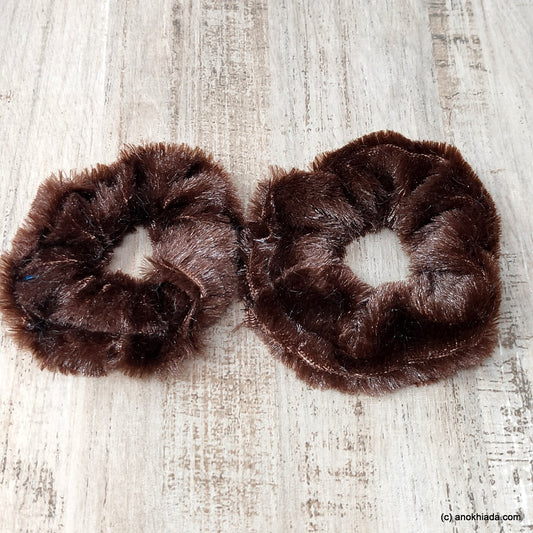 Anokhi Ada Brown Small Fur Scrunchie for Girls and Women ( 2 Pcs, ZG-72 )