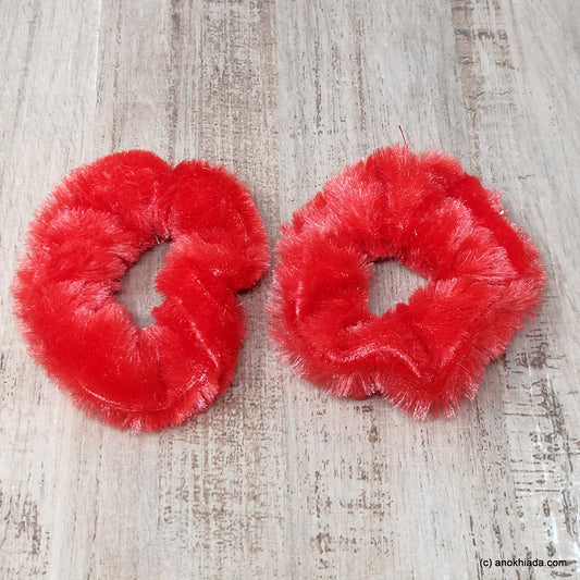 Anokhi Ada Red Small Fur Scrunchie for Girls and Women ( 2 Pcs, ZG-73 )
