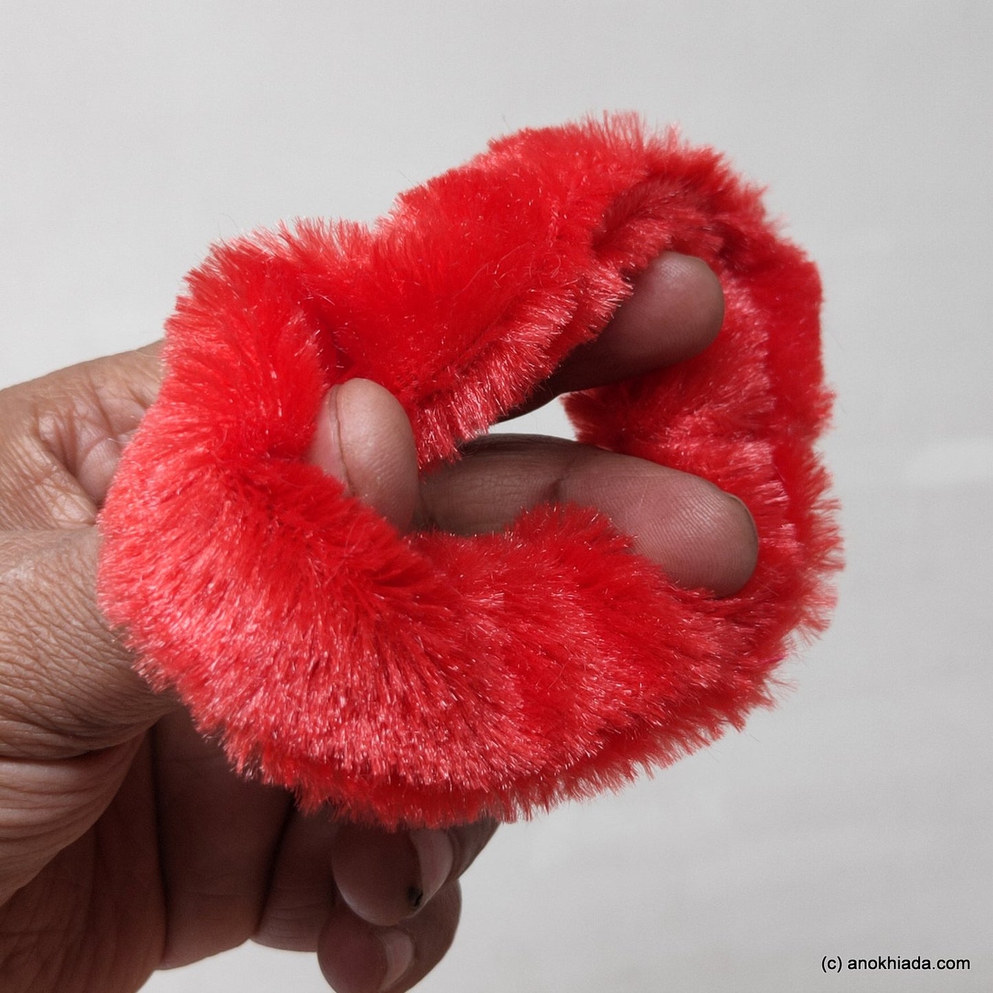 Anokhi Ada Red Small Fur Scrunchie for Girls and Women ( 2 Pcs, ZG-73 )