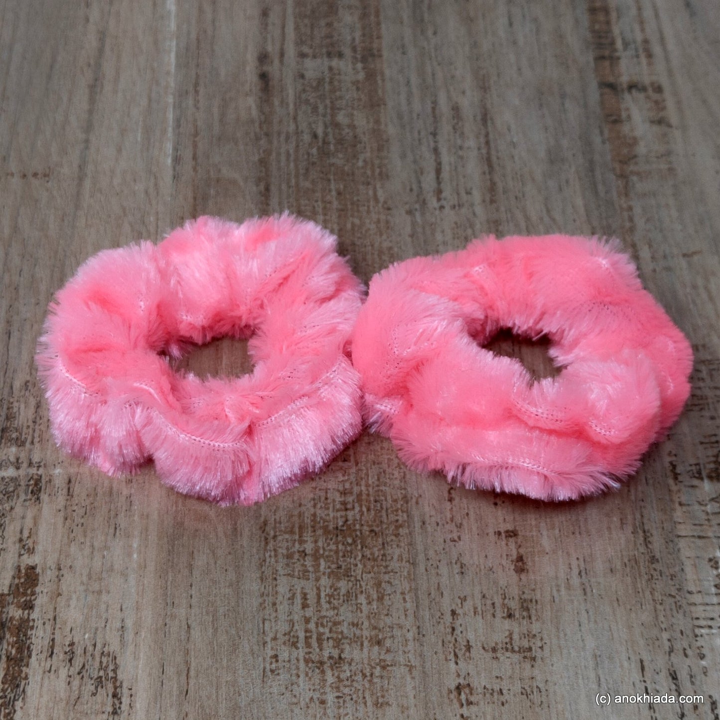 Anokhi Ada Baby Pink Small Fur Scrunchie for Girls and Women ( 2 Pcs, ZG-74 )