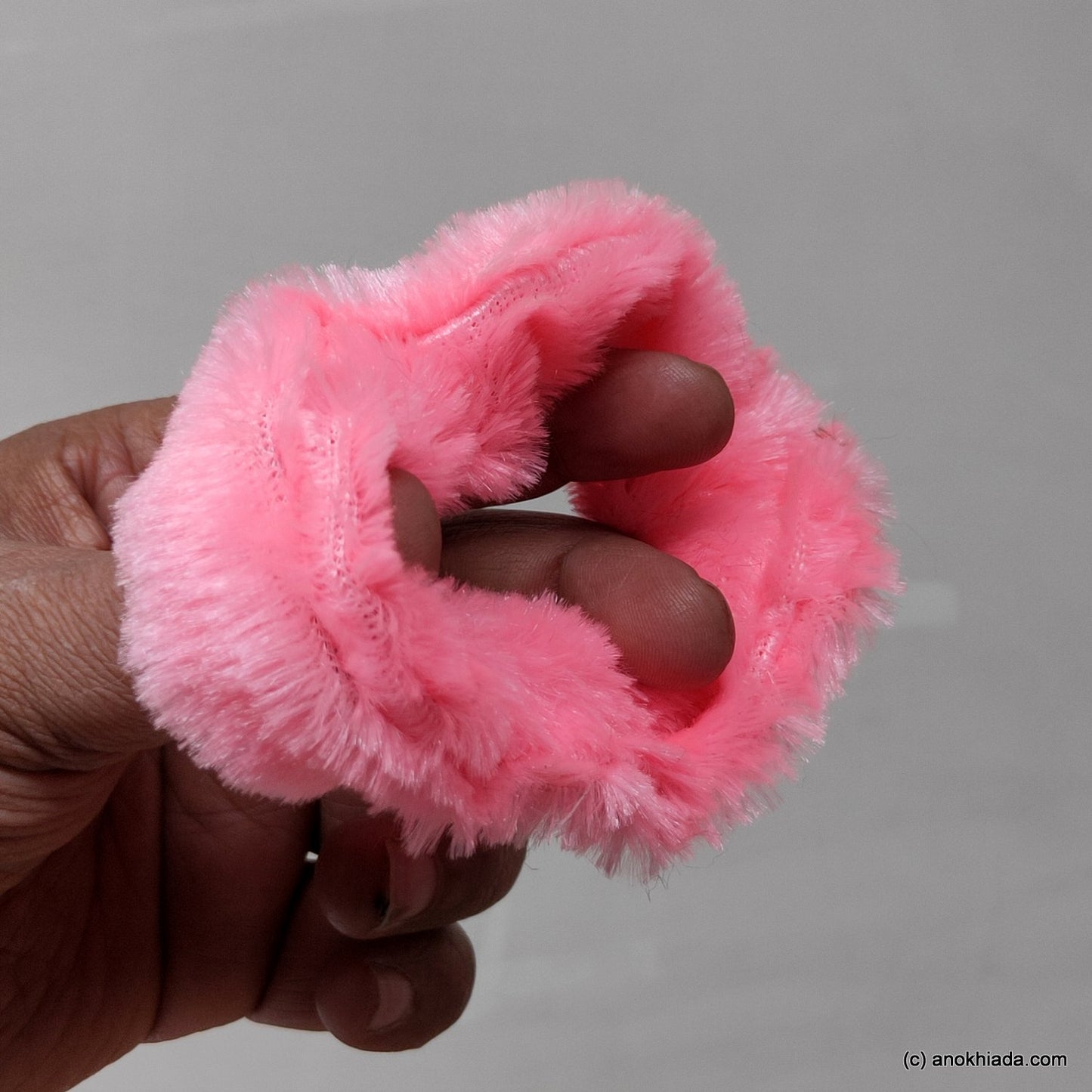 Anokhi Ada Baby Pink Small Fur Scrunchie for Girls and Women ( 2 Pcs, ZG-74 )