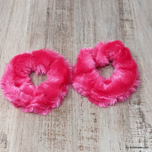 Anokhi Ada Pink Small Fur Scrunchie for Girls and Women ( 2 Pcs, ZG-75 )