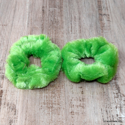 Anokhi Ada Green Small Fur Scrunchie for Girls and Women ( 2 Pcs, ZG-76 )