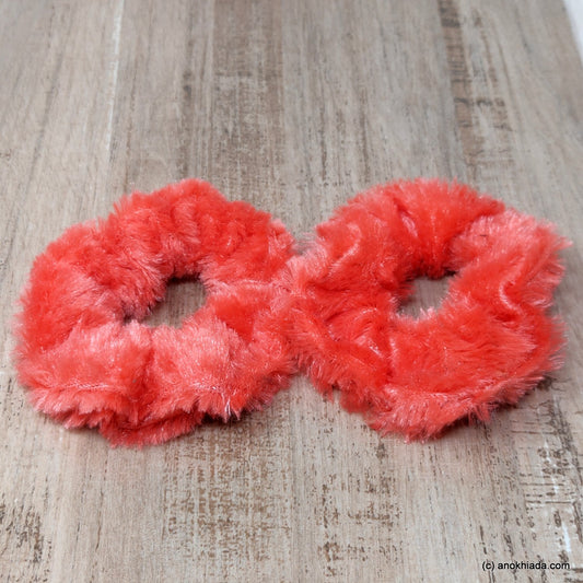 Anokhi Ada Rose Red Small Fur Scrunchie for Girls and Women ( 2 Pcs, ZG-77 )