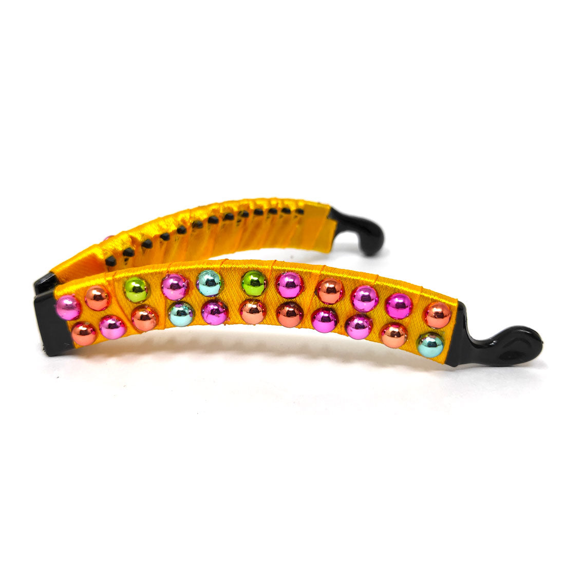 Anokhi Ada Handmade Pearl Banana Hair Clip for Girls and Women (Yellow with Multi-Colour Pearls)-ZI-07
