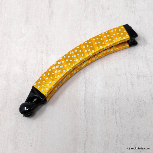 Anokhi Ada Handmade Dot Print Ribbon Wrap on Banana Hair Clip for Girls and Women (Dark Yellow)-ZI-21