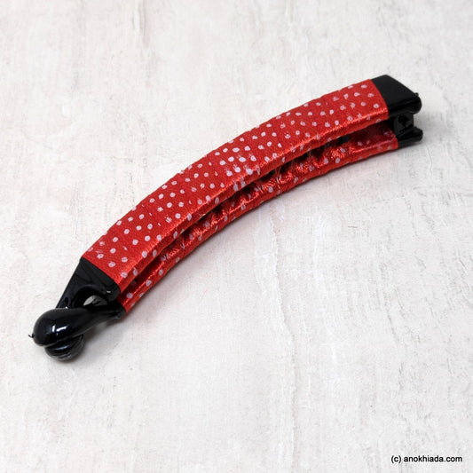 Anokhi Ada Handmade Dot Print Ribbon Wrap on Banana Hair Clip for Girls and Women (Red)-ZI-22