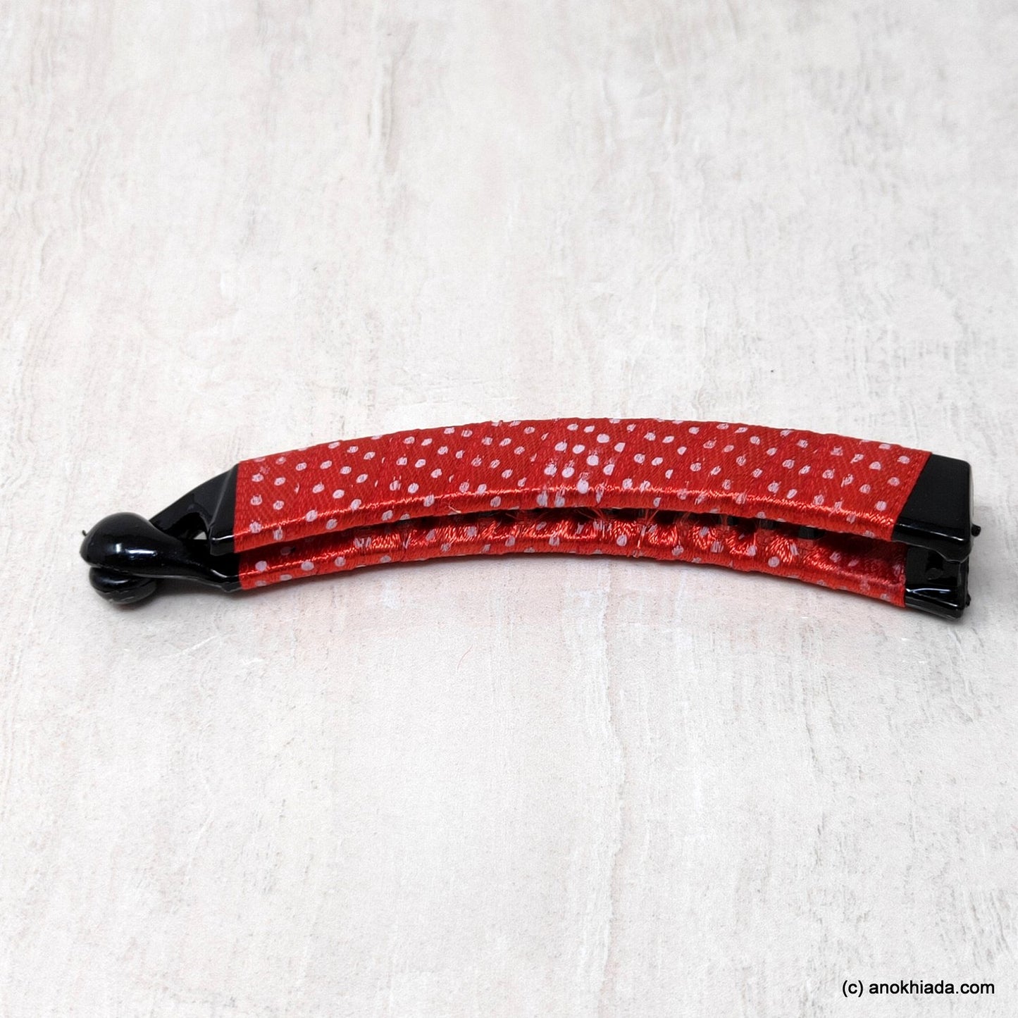 Anokhi Ada Handmade Dot Print Ribbon Wrap on Banana Hair Clip for Girls and Women (Red)-ZI-22